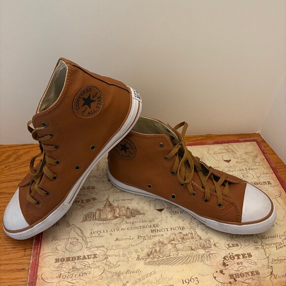 Converse Chuck Taylor All-Star Brown Leather High-Top Sneakers - Picture 1 of 5